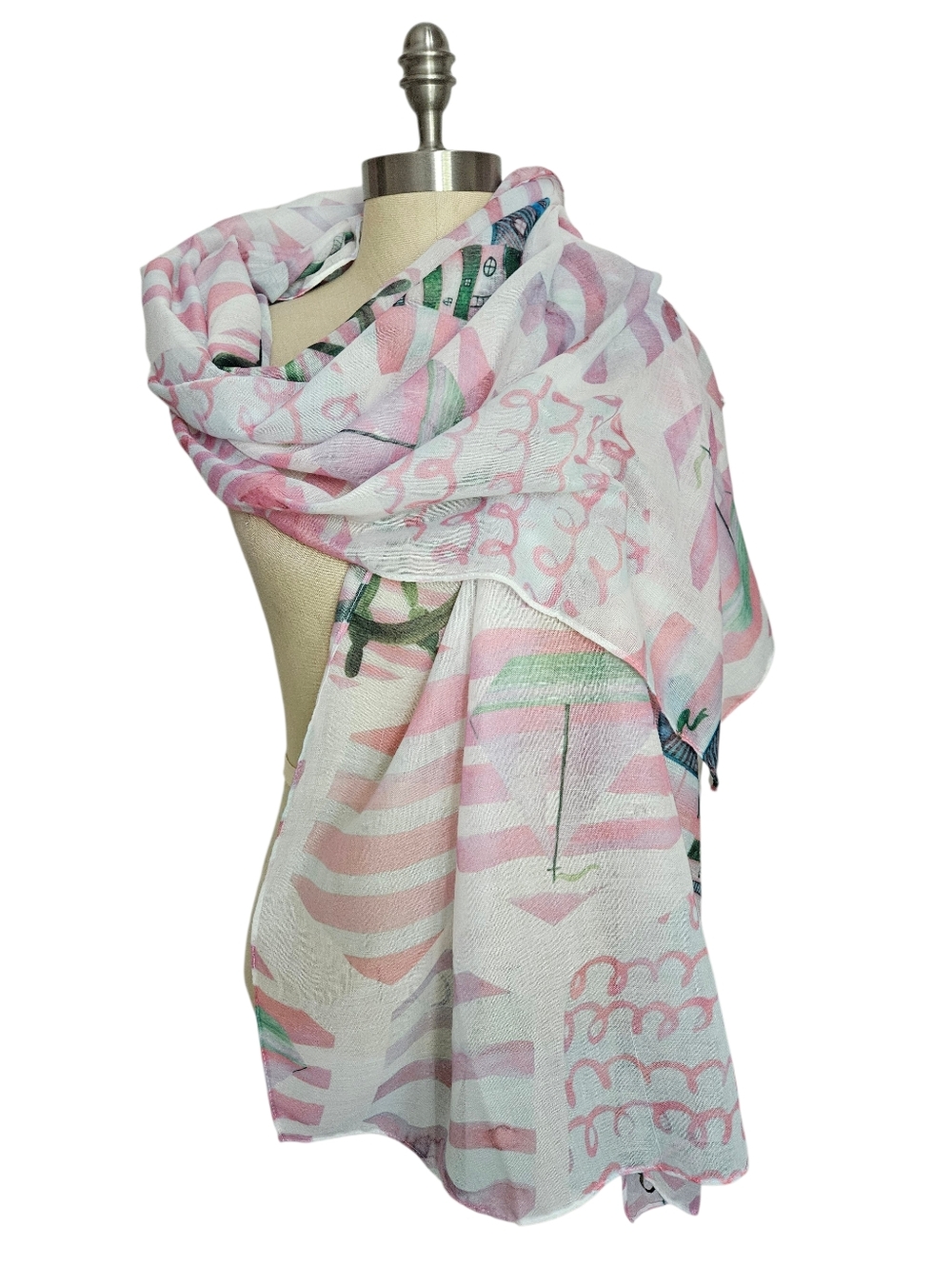 CEJON Pink & Green Coastal Pattern Scarf / Wrap | SZ 72"